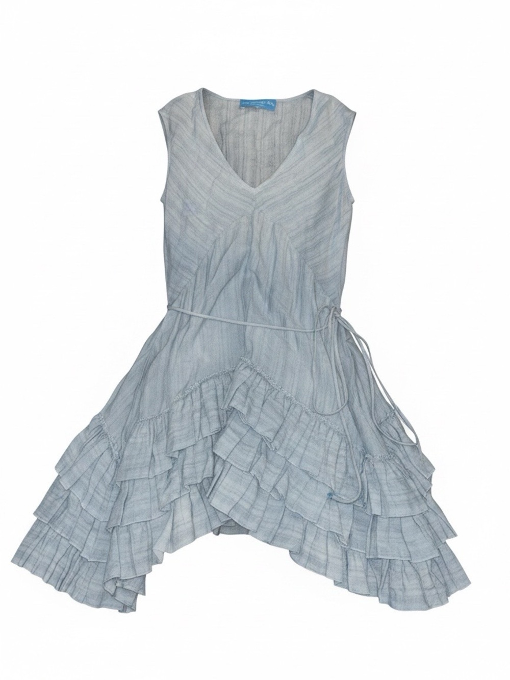 Light Blue V-Neck Ruffle Dress with Waist Tie